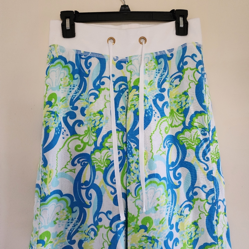 Lilly Pulitzer The Beach Pant Linen Crystal Coast Blue Green Linen Size XS - Picture 3 of 11